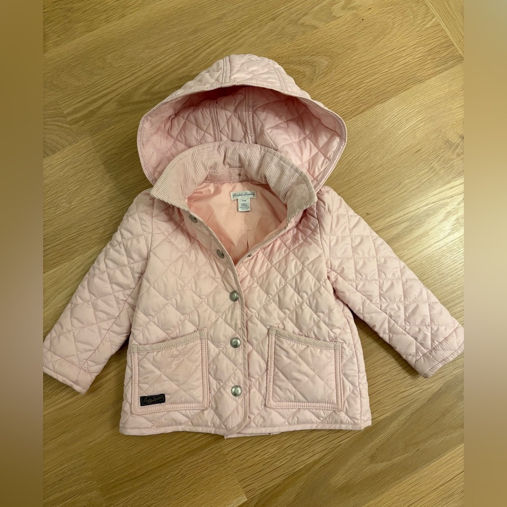Girl’s Ralph Lauren Quilted Barn Jacket  (light pink with hood)